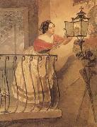 Karl Briullov An Italian Woman Lighting a lamp bfore the Image of the Madonna Spain oil painting artist
